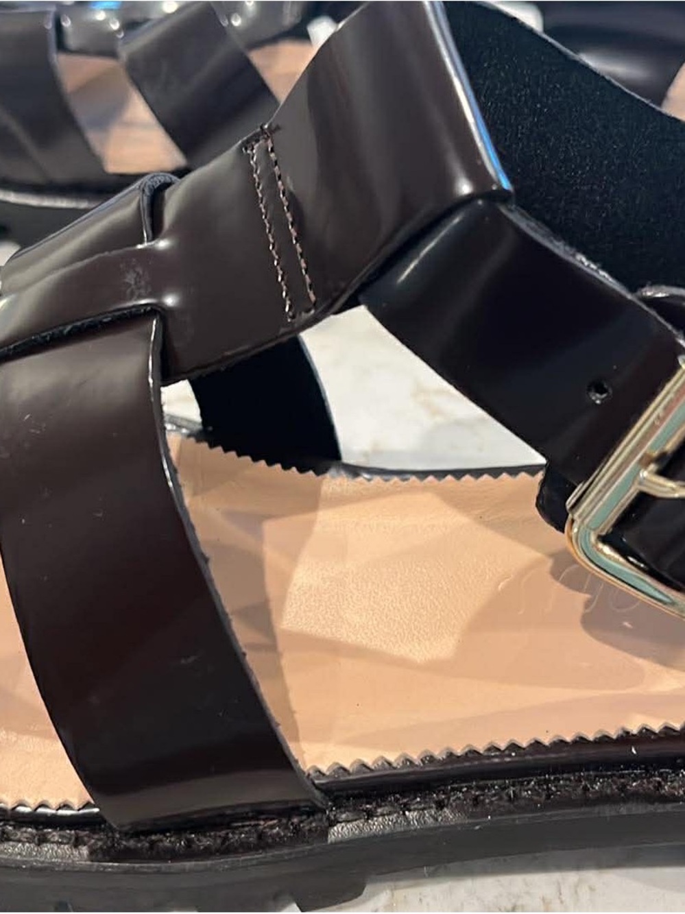 J. Crew Brown Patent Leather Woven Strap Sandals